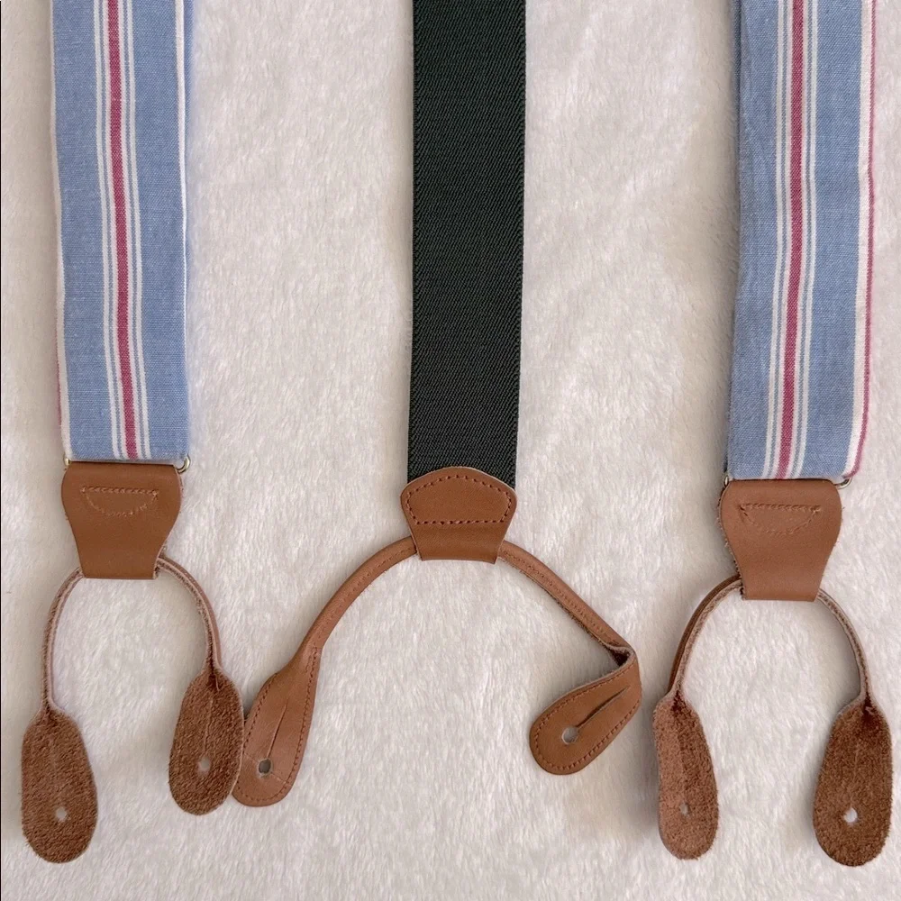 {VTG} Polo Ralph Lauren | 80s 90s Chambray Striped Braces Suspenders Made in USA - Picture 14 of 16